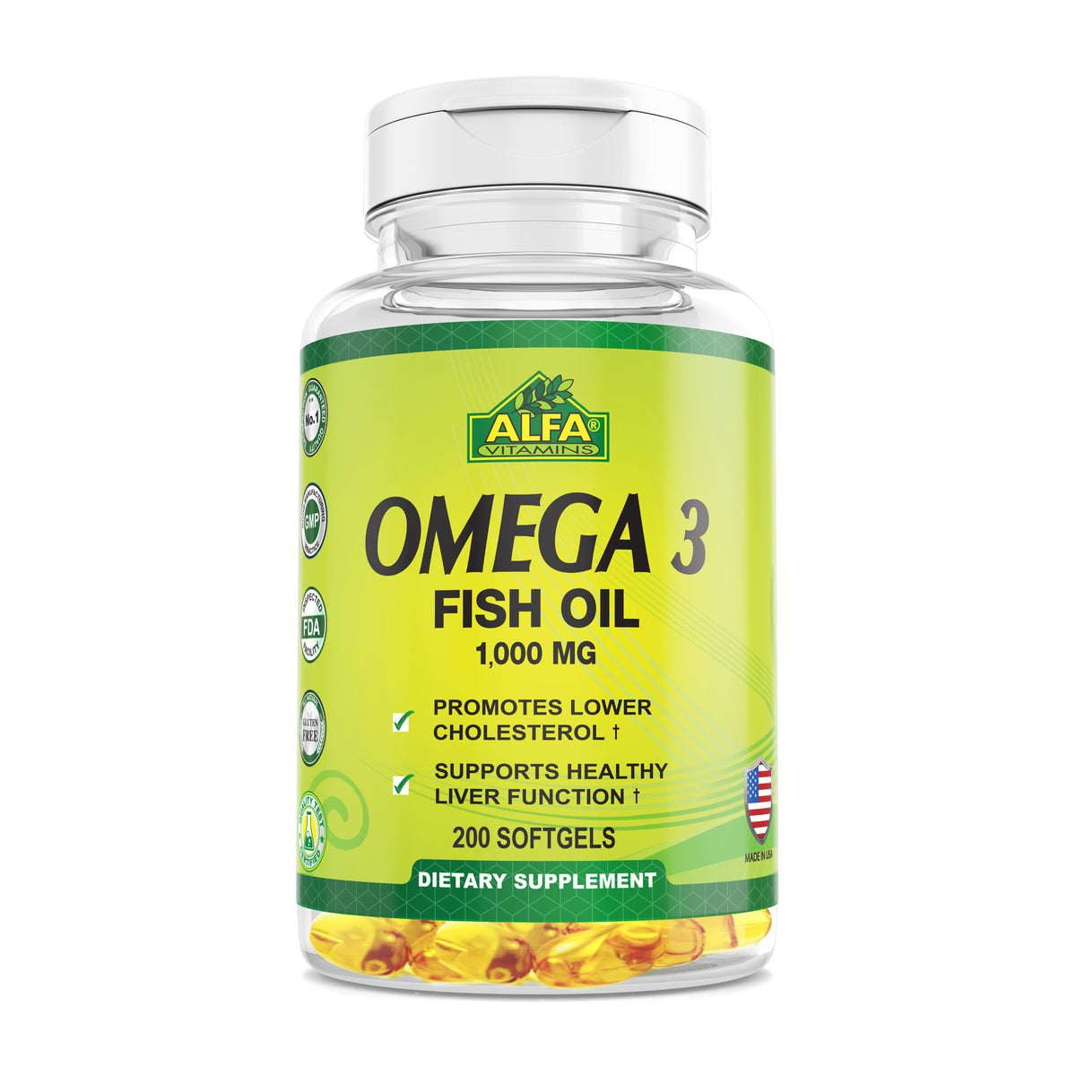 Omega 3 Fish Oil 200 soft gels Alfa Vitamins Labs