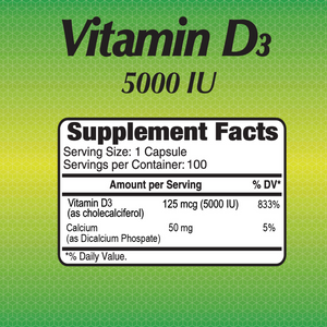 Vitamin D3 500 IU with Calcium - 100 Capsules