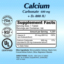 calcium Carbonate 600mg + vit D3 - 100 Tablets