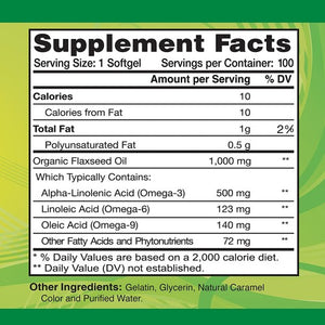 Alfa 369-Omega 369-Organic Flax Oil 1000 mg-100 soft gels