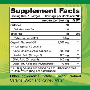Alfa 369-Omega 369-Organic Flax Oil 1000 mg-200 soft gels