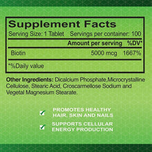 Biotin - Hair Growth Dietary Supplement-5,000 mcg-100 tablets
